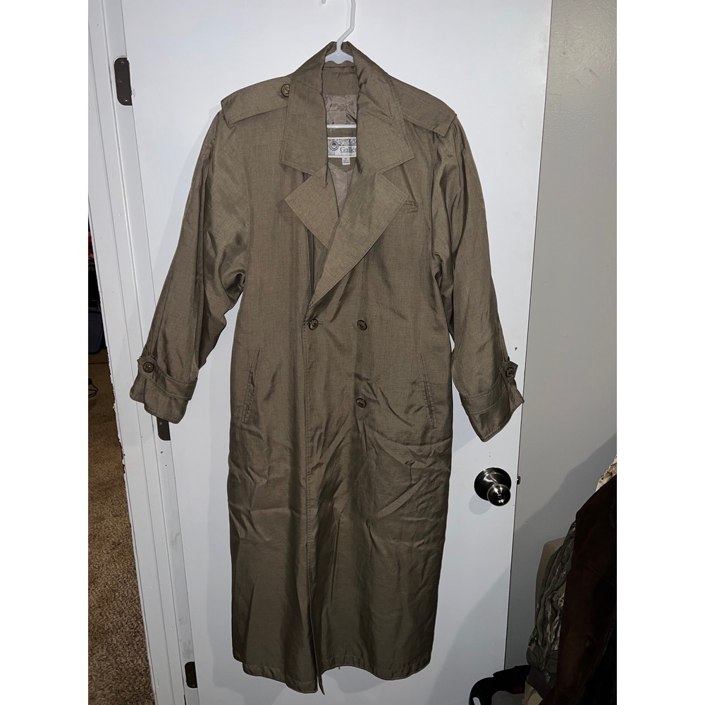 Gallery Womens Double Breasted Trench Coat Olive Taupe Size 12 Belted Jacket